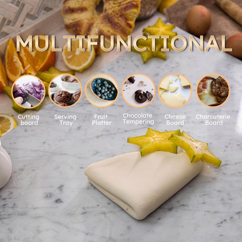 Diflart Natural Marble Pastry Board for Kitchen, 16x20 Inch, White, Stone Cutting Board Large for Dough Chocolate, Carrara Bianco, Marble Slab Christmas Thanksgiving Gift - Image 5